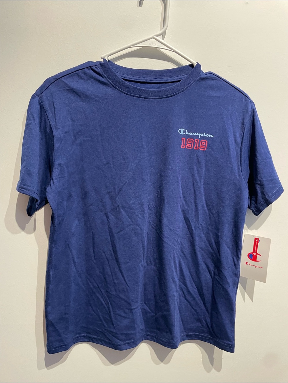 Champion Boys 1919 Logo Crewneck T-Shirt Navy Size Medium (10-12) NWT